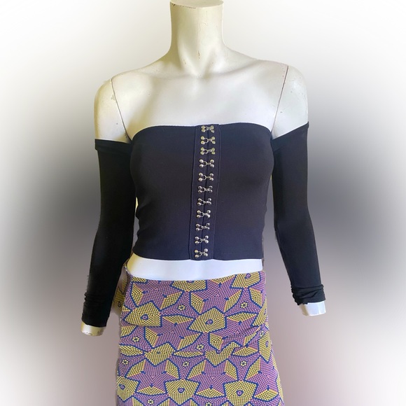 Ladies off shoulder crop goth top blouse emo skater punk scene club bodycon vamp - Picture 3 of 3